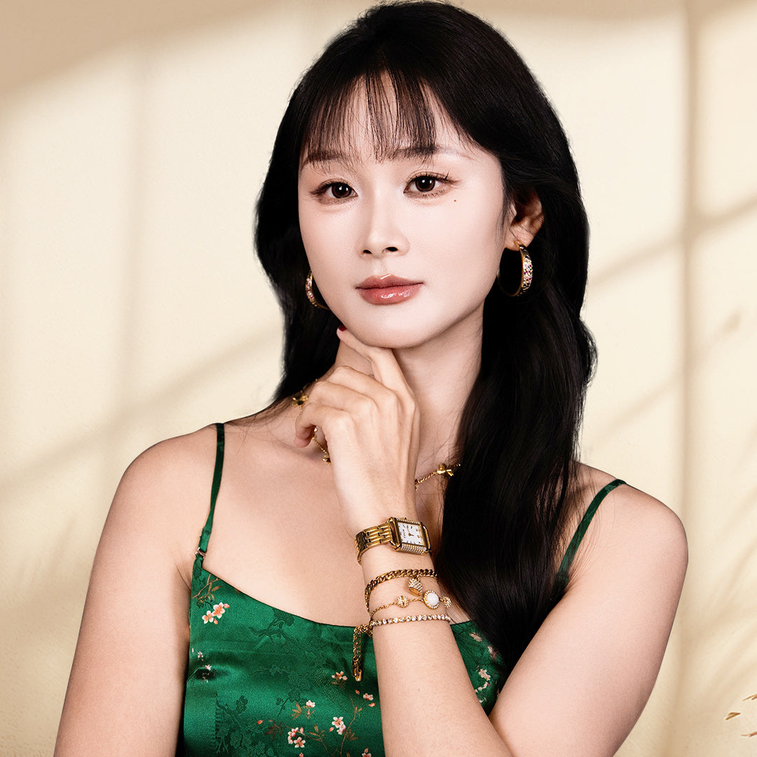 THCN Ladies Gold Watch & White Onyx Bracelets Gift Set (One Watch & Three Free Bracelets)