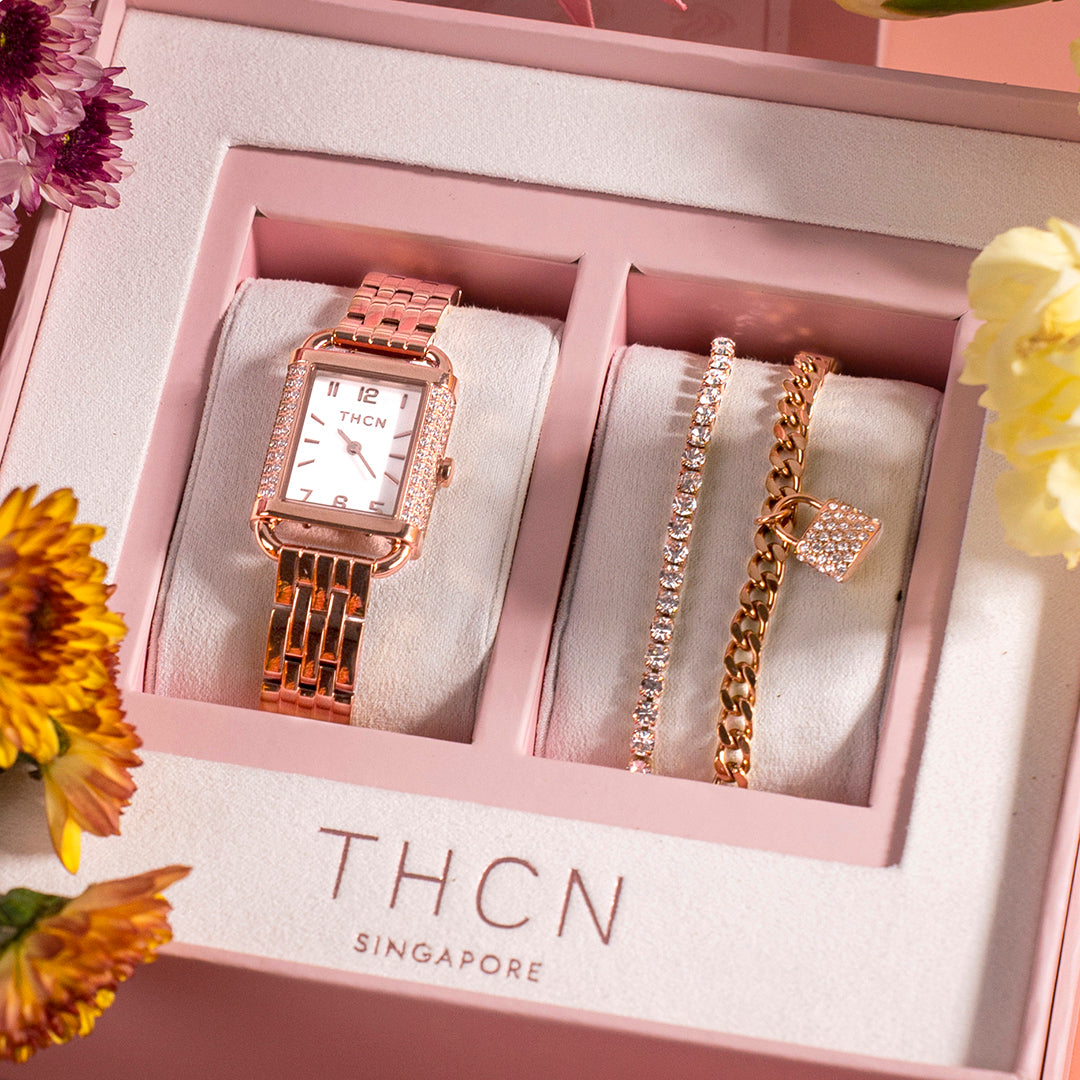 THCN Ladies Rosegold Watch & Bracelets Gift Set (One Watch & Two Free Bracelets)
