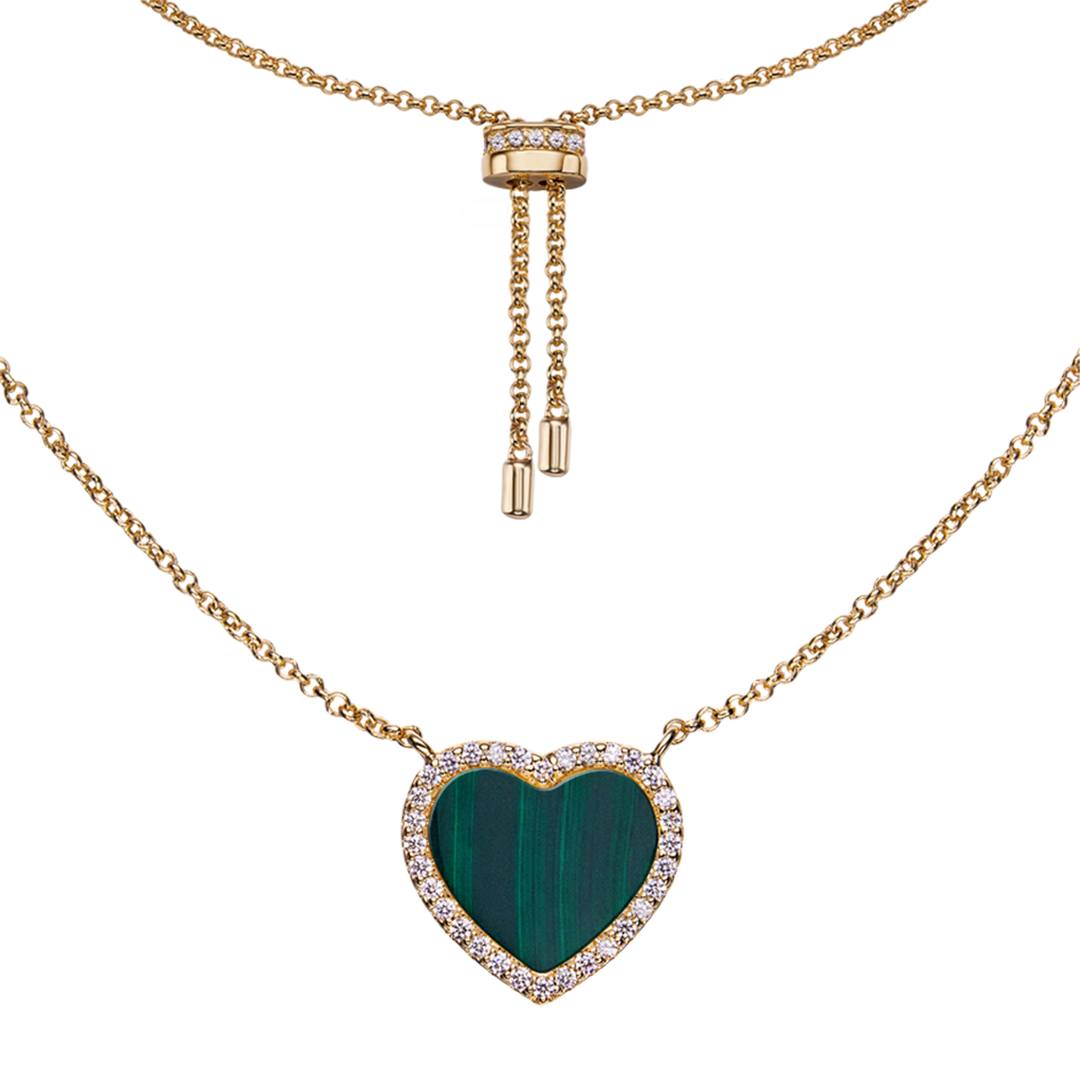 Love Heart Malachite Necklace 18K Gold Plated