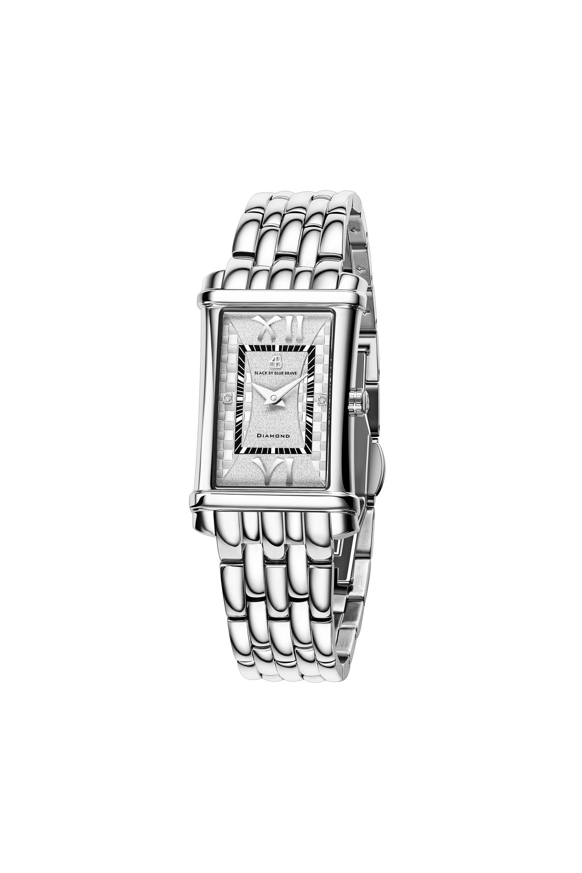 4B Rectangle White Guilloche Dial Genuine Diamonds Silver