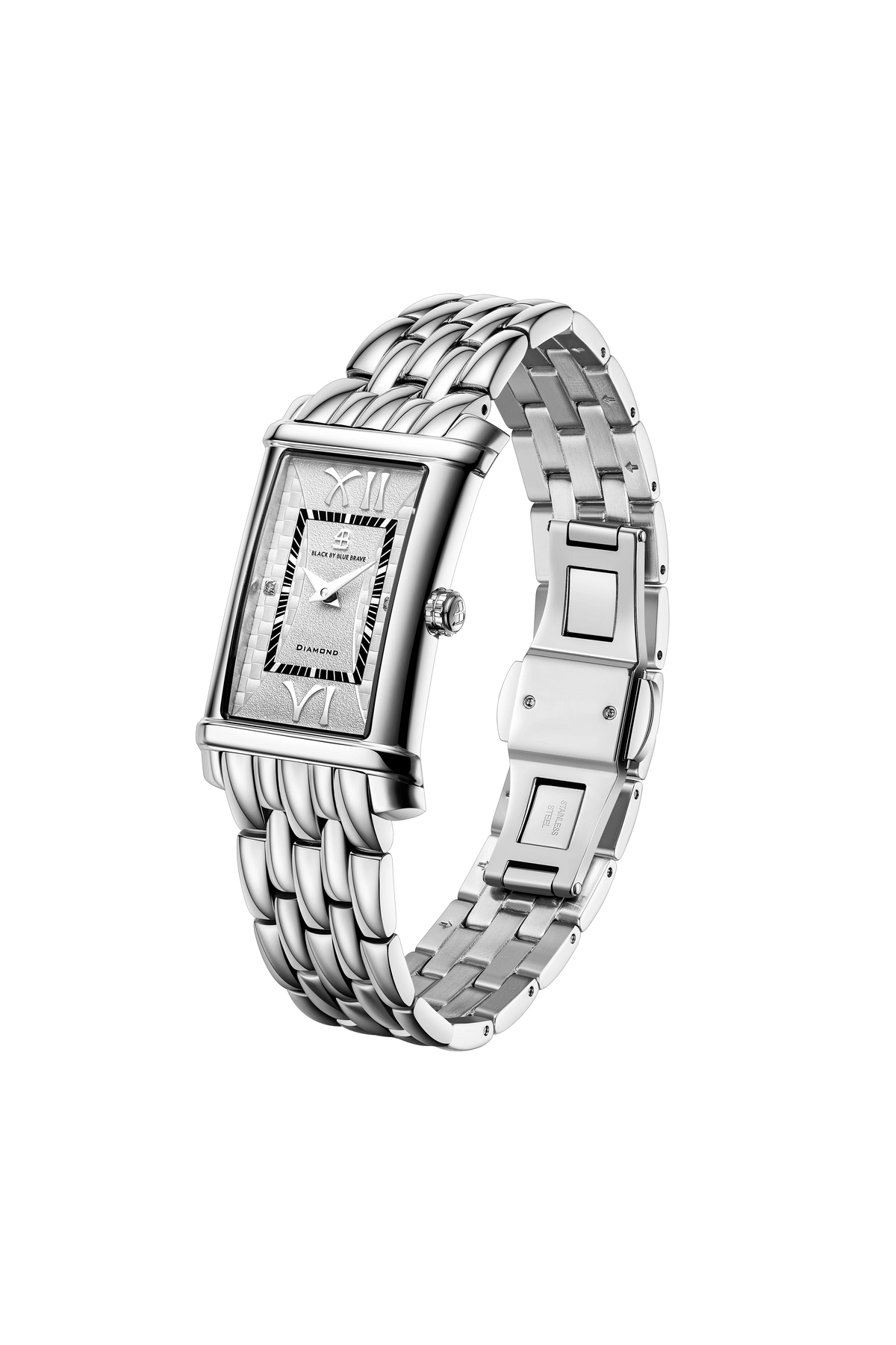 4B Rectangle White Guilloche Dial Genuine Diamonds Silver