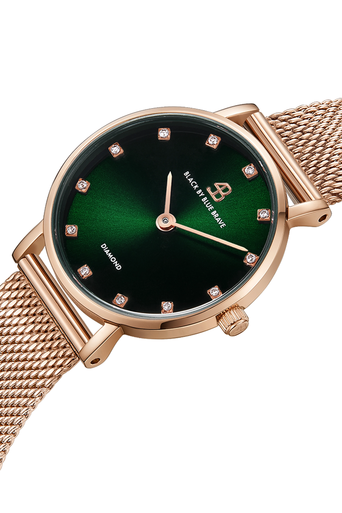 Round Rose Gold Green Diamond Watch Watch With Two Bracelets Gift Set
