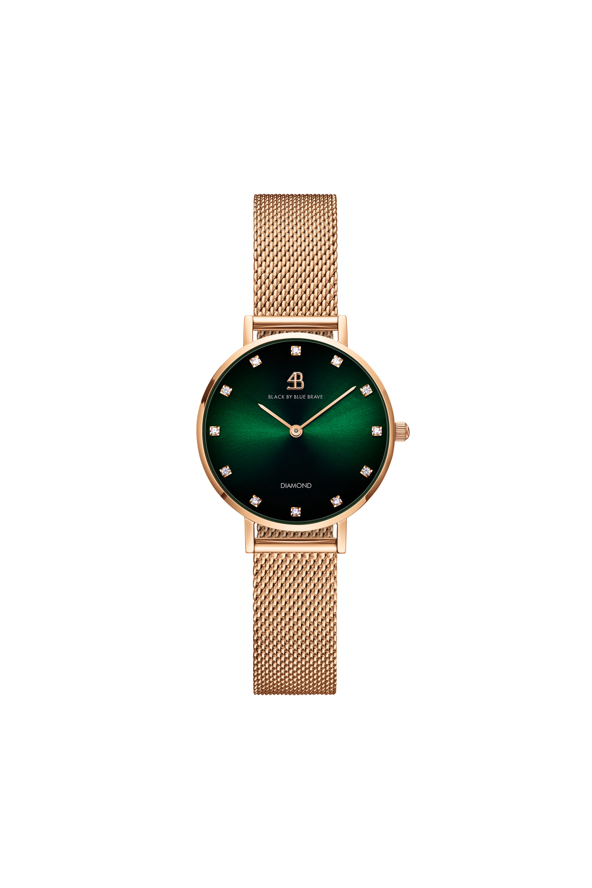 Round Rose Gold Green Diamond Watch Watch With Two Bracelets Gift Set