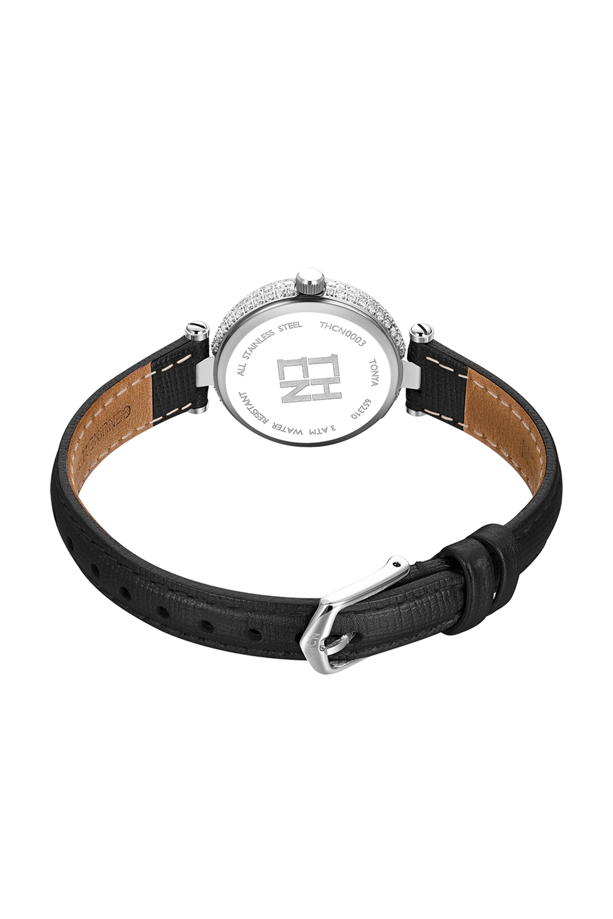 THCN T· I  Mother-of-Pearl Dial Black Leather Strap Watch
