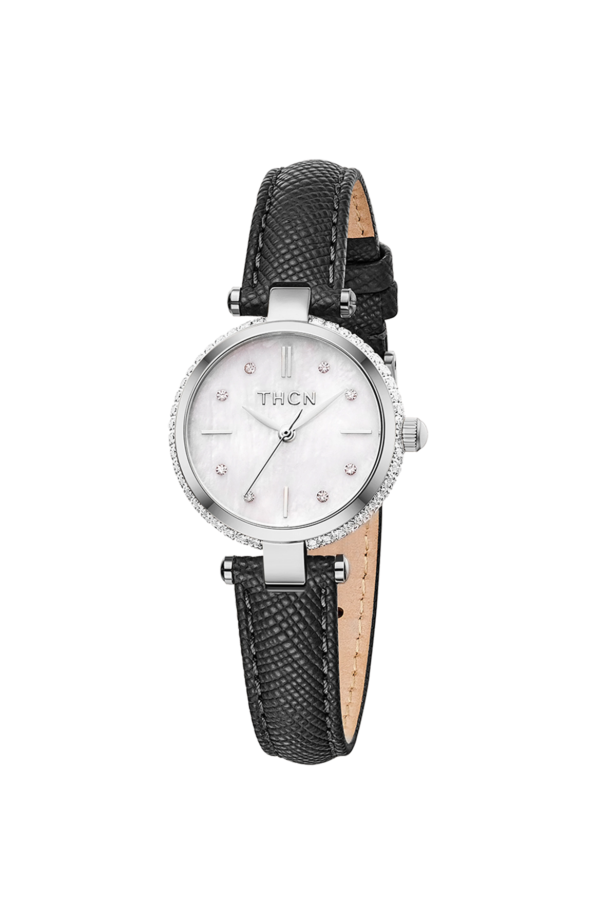 THCN T· I  Mother-of-Pearl Dial Black Leather Strap Watch