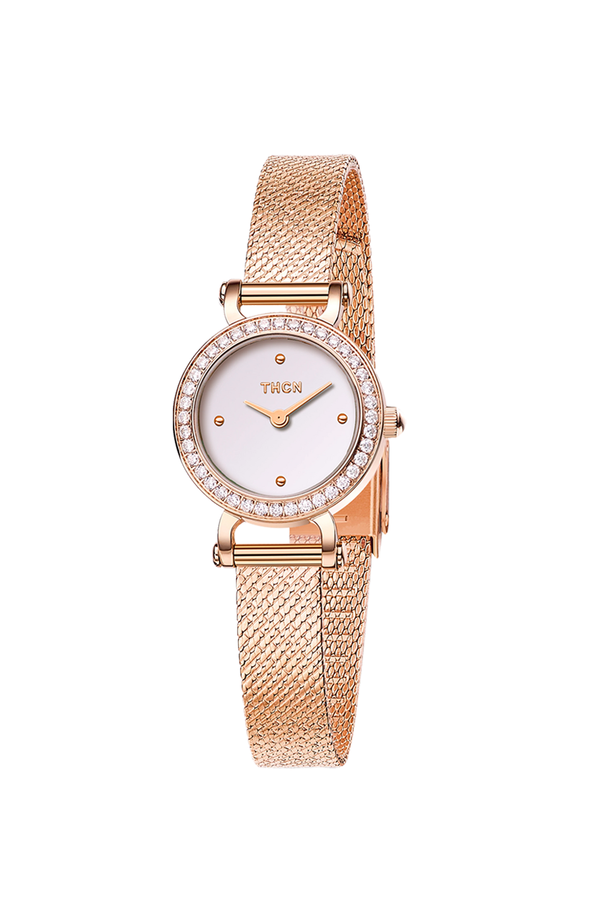THCN C· I Eggshell White Dial Rose Gold Mesh Band Watch