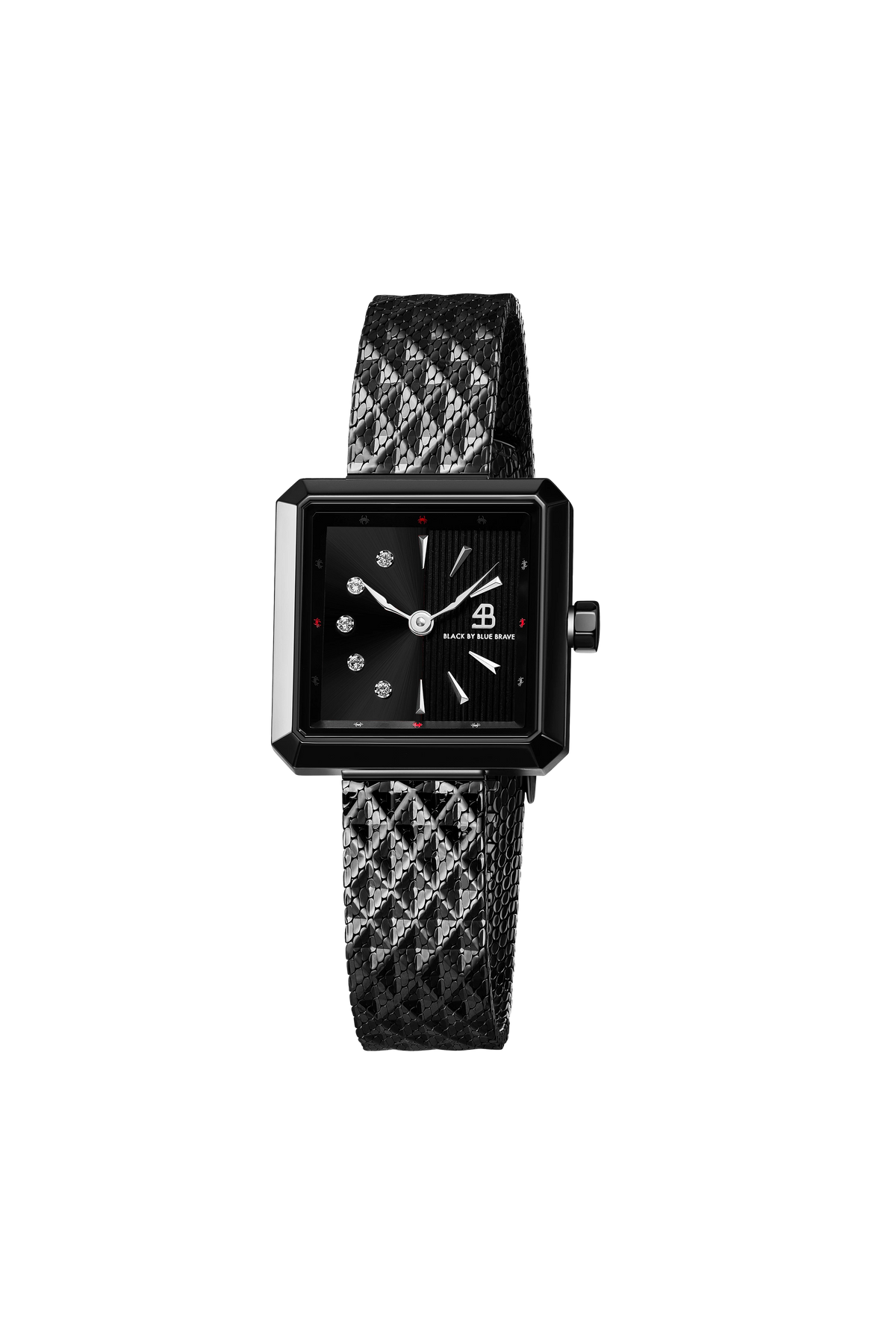 Square Double Black Dial Black Steel Mesh Bracelet Watch