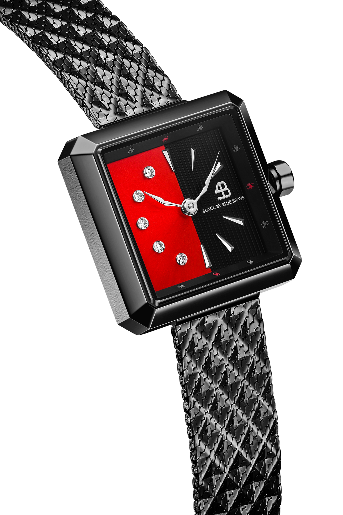 4B Square Red & Black Dial Mesh Band