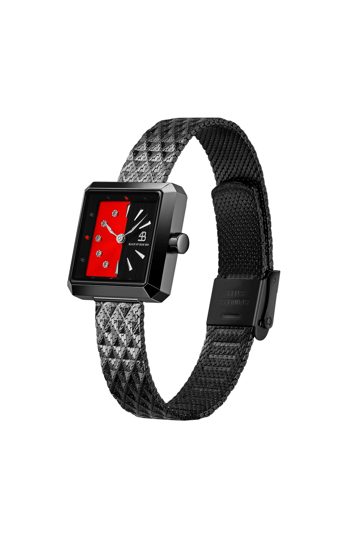 4B Square Red & Black Dial Mesh Band