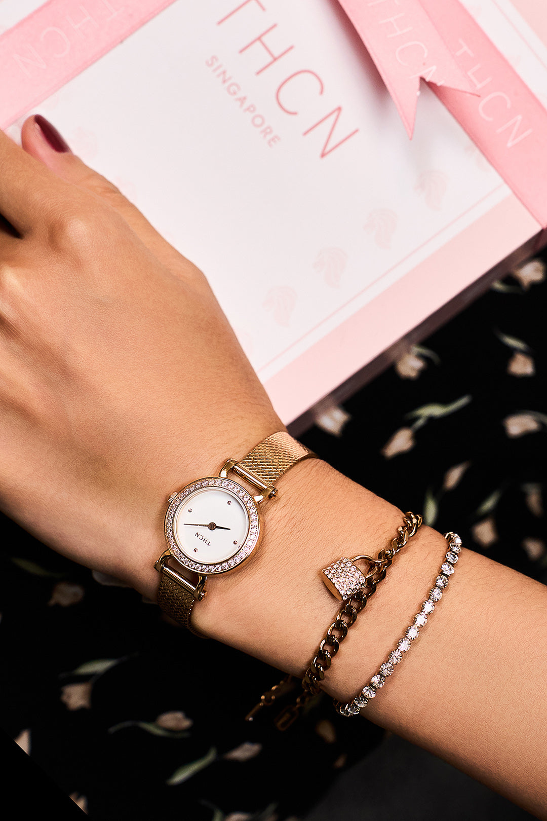 Pavé Lock Chain Rose Gold Plated Stainless Steel Bracele